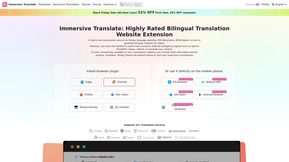 Immersive Translate - Bilingual Webpage Translation Extension,  and Video Subtitle and PDF Translation Tool